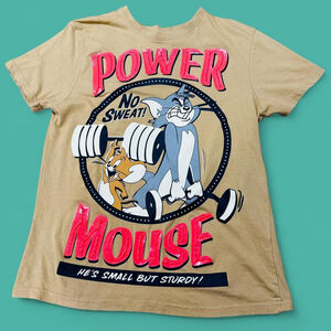 Workout Cartoon Kidcore Retro Brown Tom & Jerry Power Mouse Adult T-Shirt S NEW
